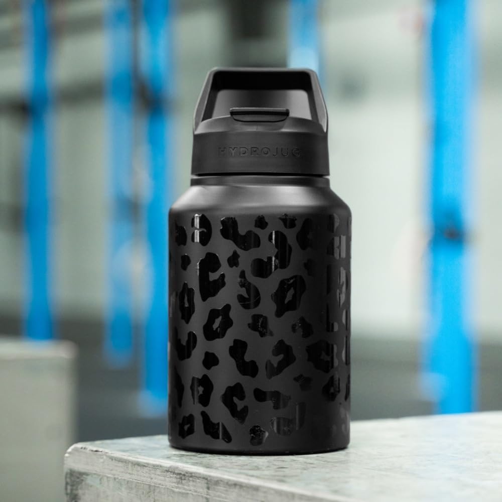 HydroJug Sport - Stainless Steel Tumbler with Straw, Vacuum Insulated, 64oz Leakproof Water Bottle, Ergonomic Design, Reusable, Dishwasher Safe, Rubber Base, Durable for Gym or Outdoors, Black