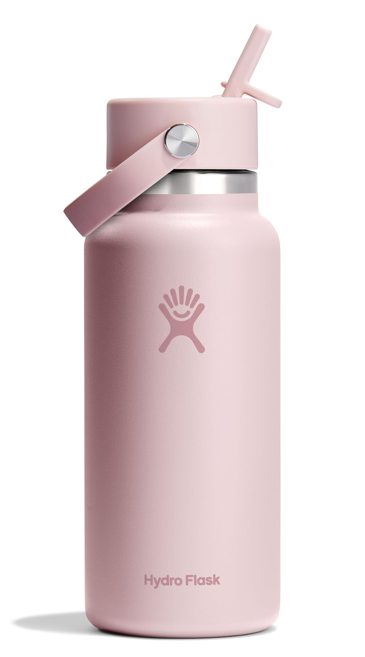 Hydro Flask Water Bottle - Insulated Stainless Steel - Wide Mouth Flex Straw Lid, Non-Spill, Leakproof and Refillable in 32 Oz Glimmer Pink