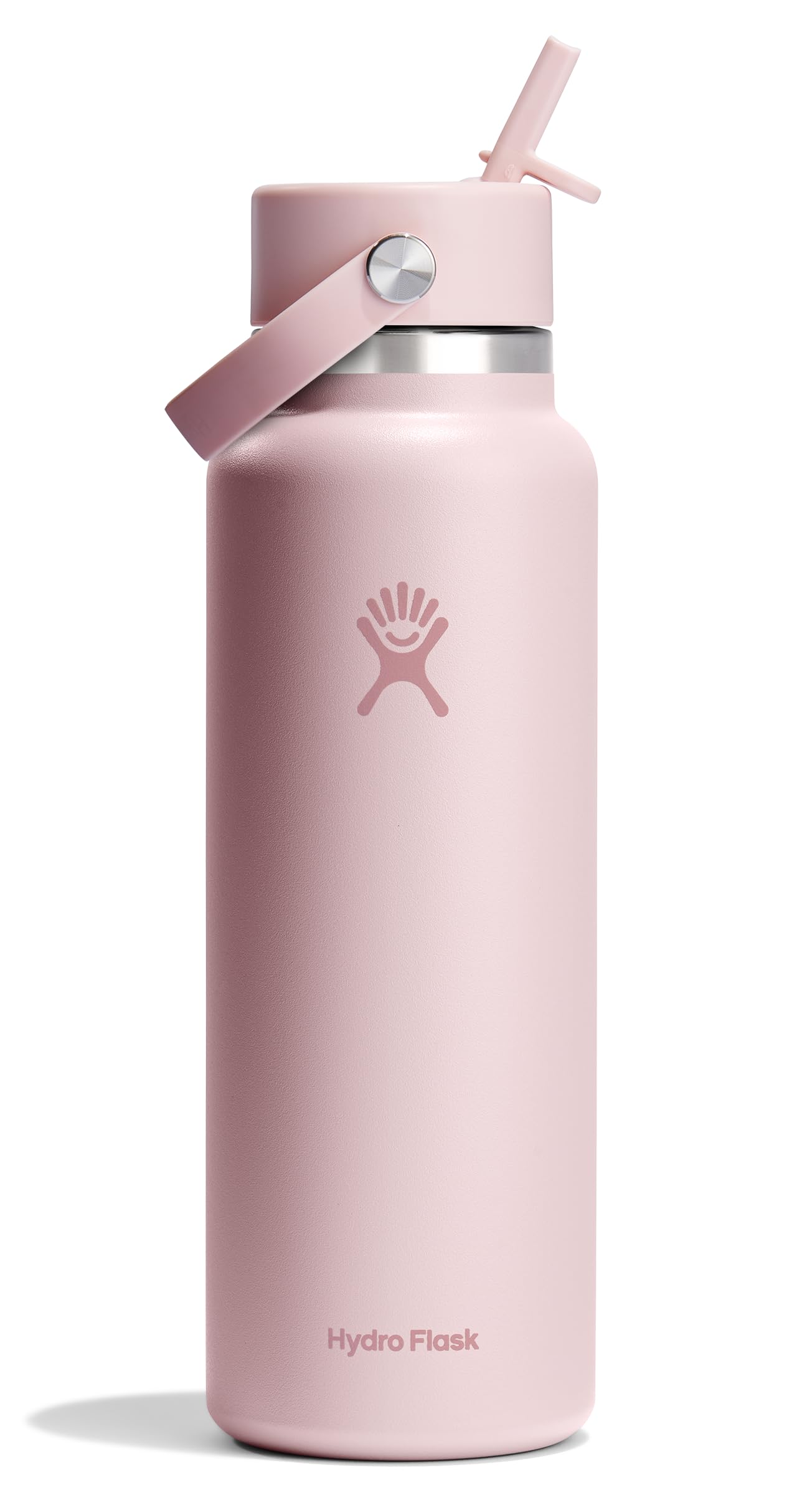 Hydro Flask Water Bottle - Insulated Stainless Steel - Wide Mouth Flex Straw Lid, Non-Spill, Leakproof and Refillable in 32 Oz Glimmer Pink