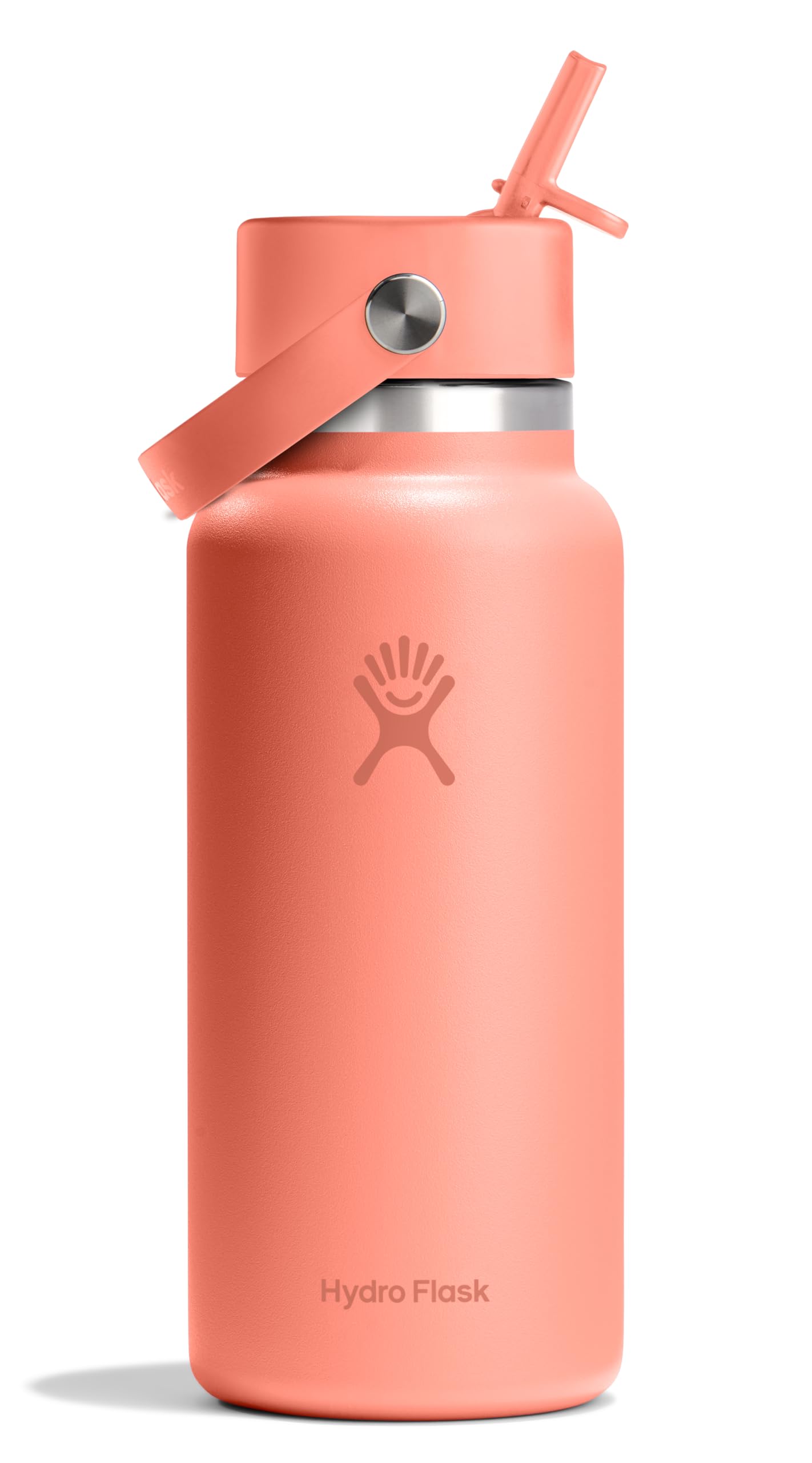 Hydro Flask Water Bottle - Insulated Stainless Steel - Wide Mouth Flex Straw Lid, Non-Spill, Leakproof and Refillable in 32 Oz Glimmer Pink