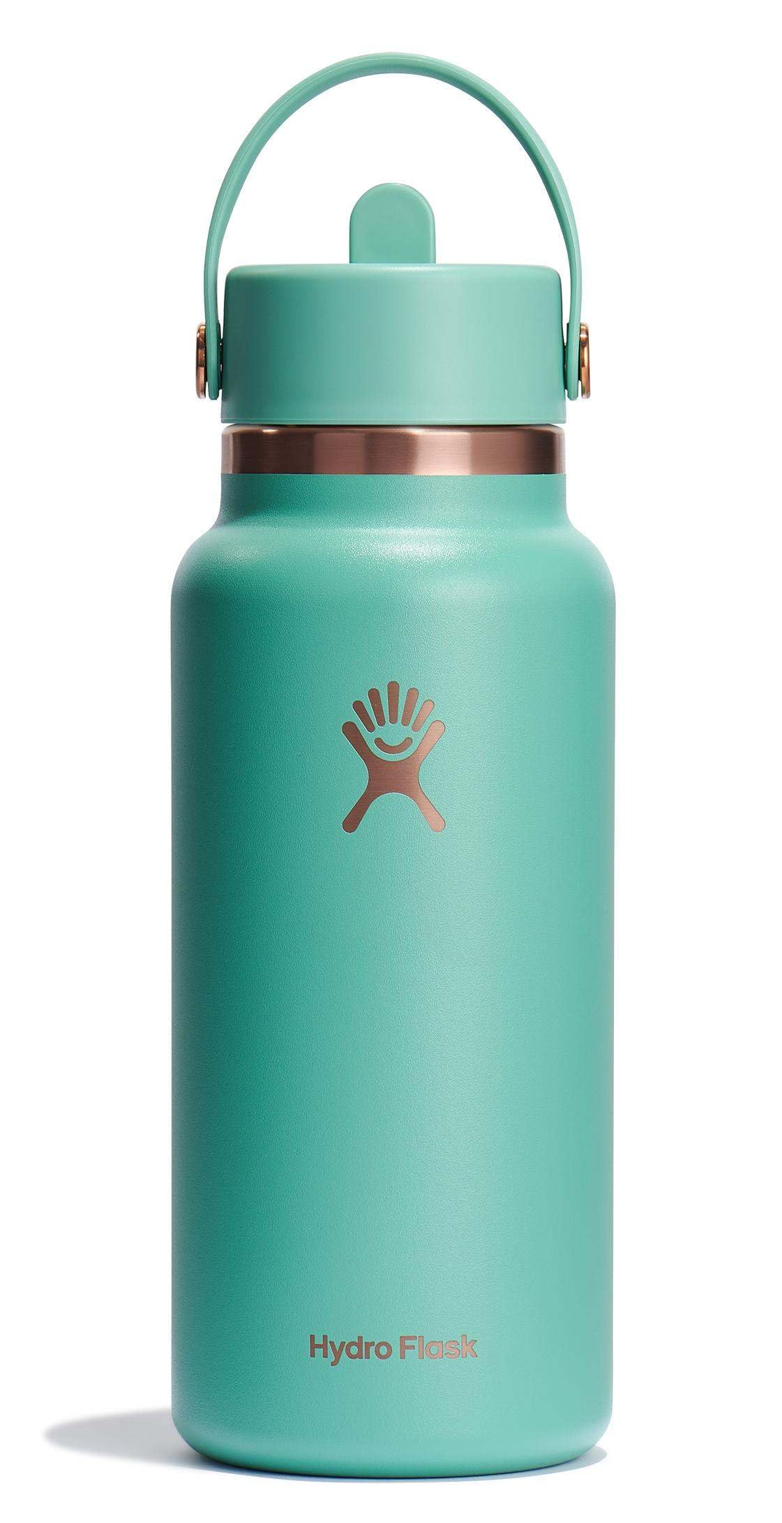 Hydro Flask Water Bottle - Insulated Stainless Steel - Wide Mouth Flex Straw Lid, Non-Spill, Leakproof and Refillable in 32 Oz Glimmer Pink