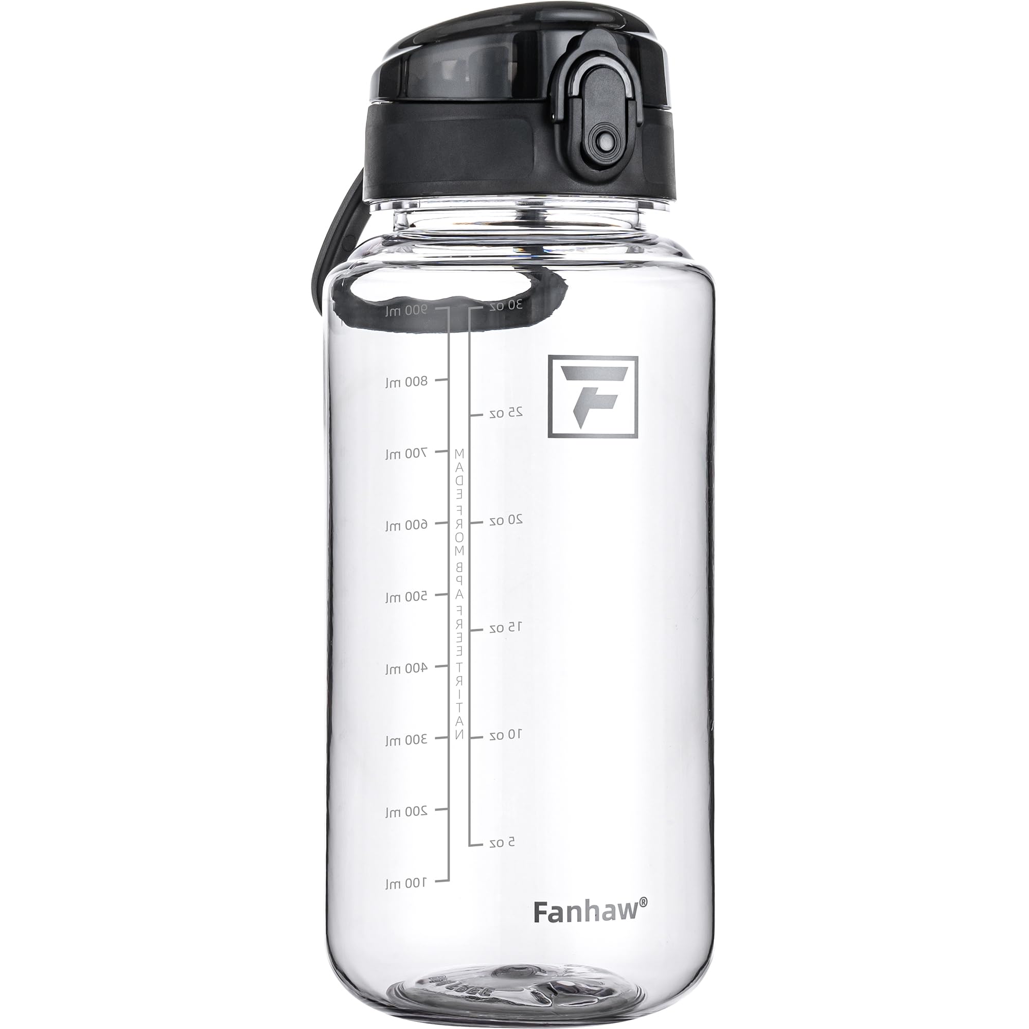 Fanhaw 32 Oz Clear Tritan Water Bottle, BPA-Free & Leak-Proof, Wide Mouth with Anti-dust Chug Lid, Reusable Plastic Bottle for Gym, Travel, School & Office (Clear&White)
