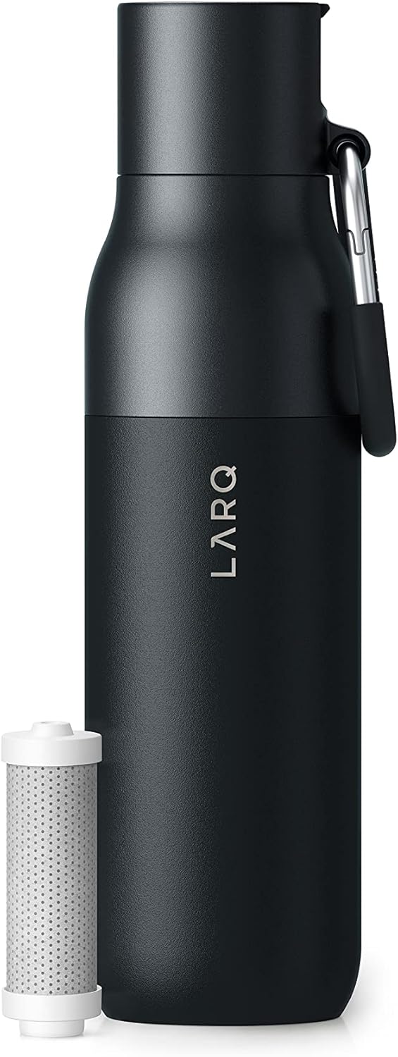 LARQ Bottle Filtered - Insulated Stainless Steel Water Bottle BPA Free with Nano Zero Technology and Long-Lasting Filters, Obsidian Black, 25oz