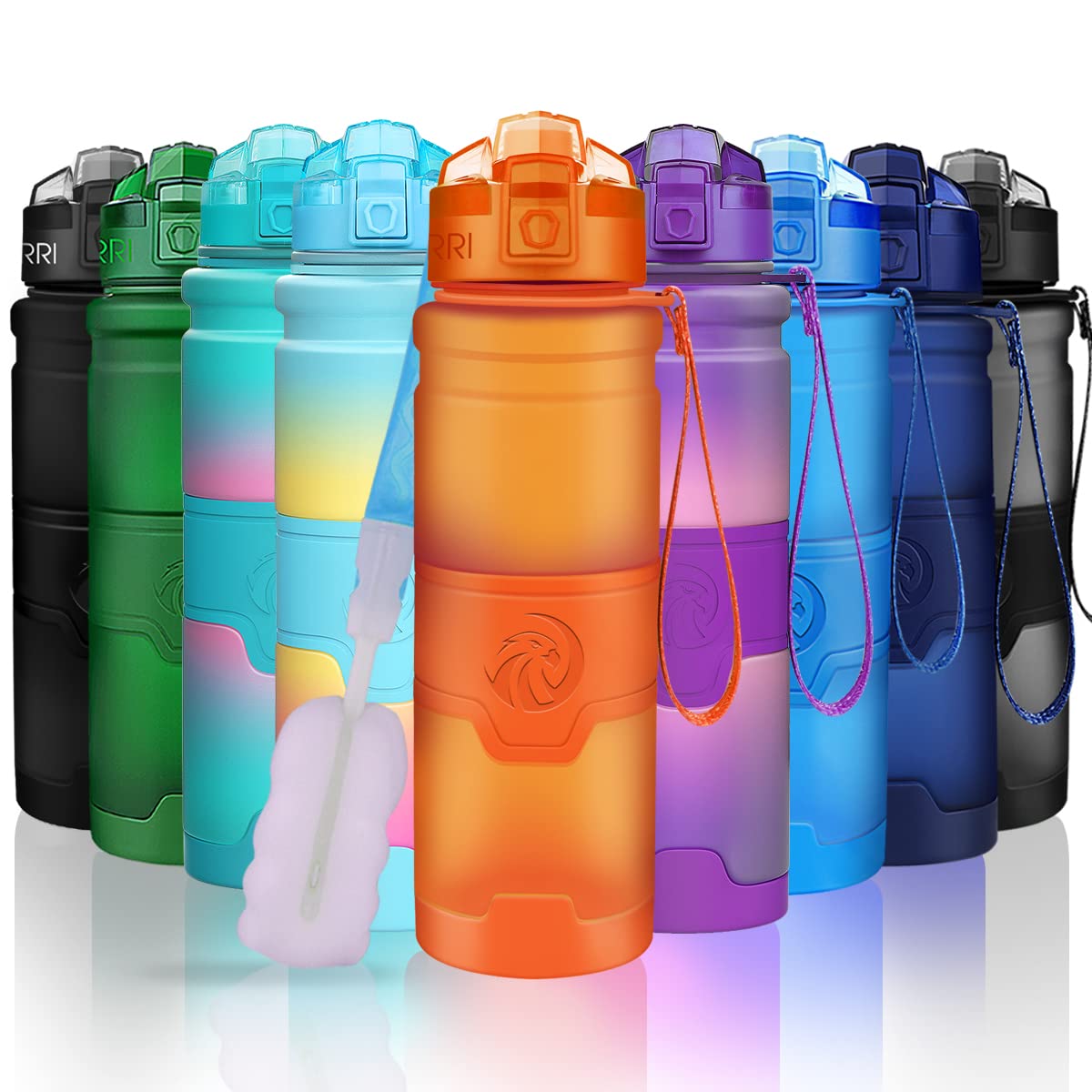 ZORRI Sports Water Bottle, 400/500/700ml/1L, BPA Free Leak Proof Tritan Lightweight Bottles for Outdoors,Camping,Cycling,Fitness,Gym,Yoga- Kids/Adults Drink Bottles with Filter, Lockable Pop Open Lid
