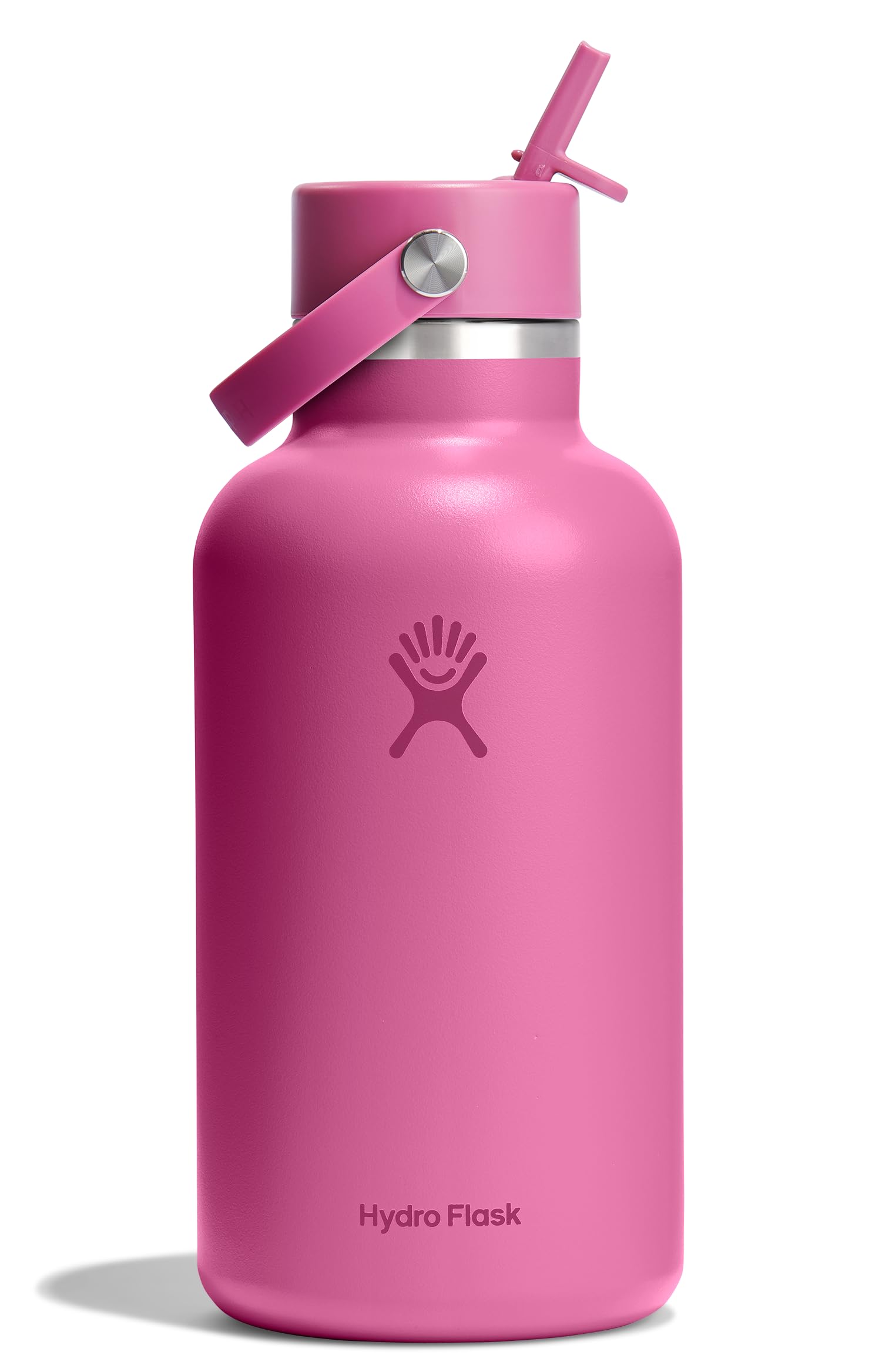 Hydro Flask Water Bottle - Insulated Stainless Steel - Wide Mouth Flex Straw Lid, Non-Spill, Leakproof and Refillable in 32 Oz Glimmer Pink