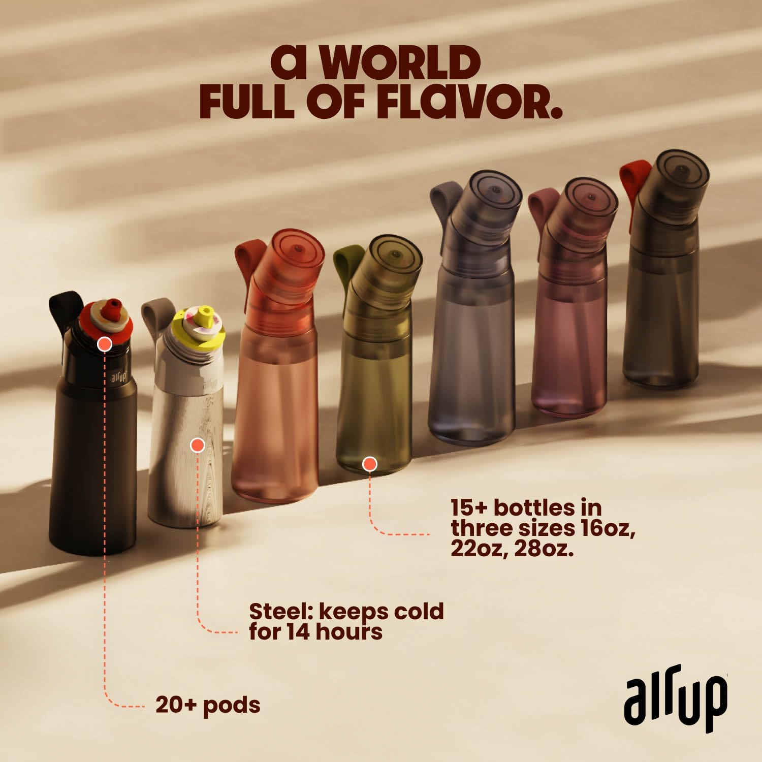 air up® water bottle (21oz) Twist Vibrant Green starter set with 5-Pod Variety Pack Flavor Fiesta, Orange Strap & Straw Brush | sugar-free flavoring | dishwasher-safe, BPA-free