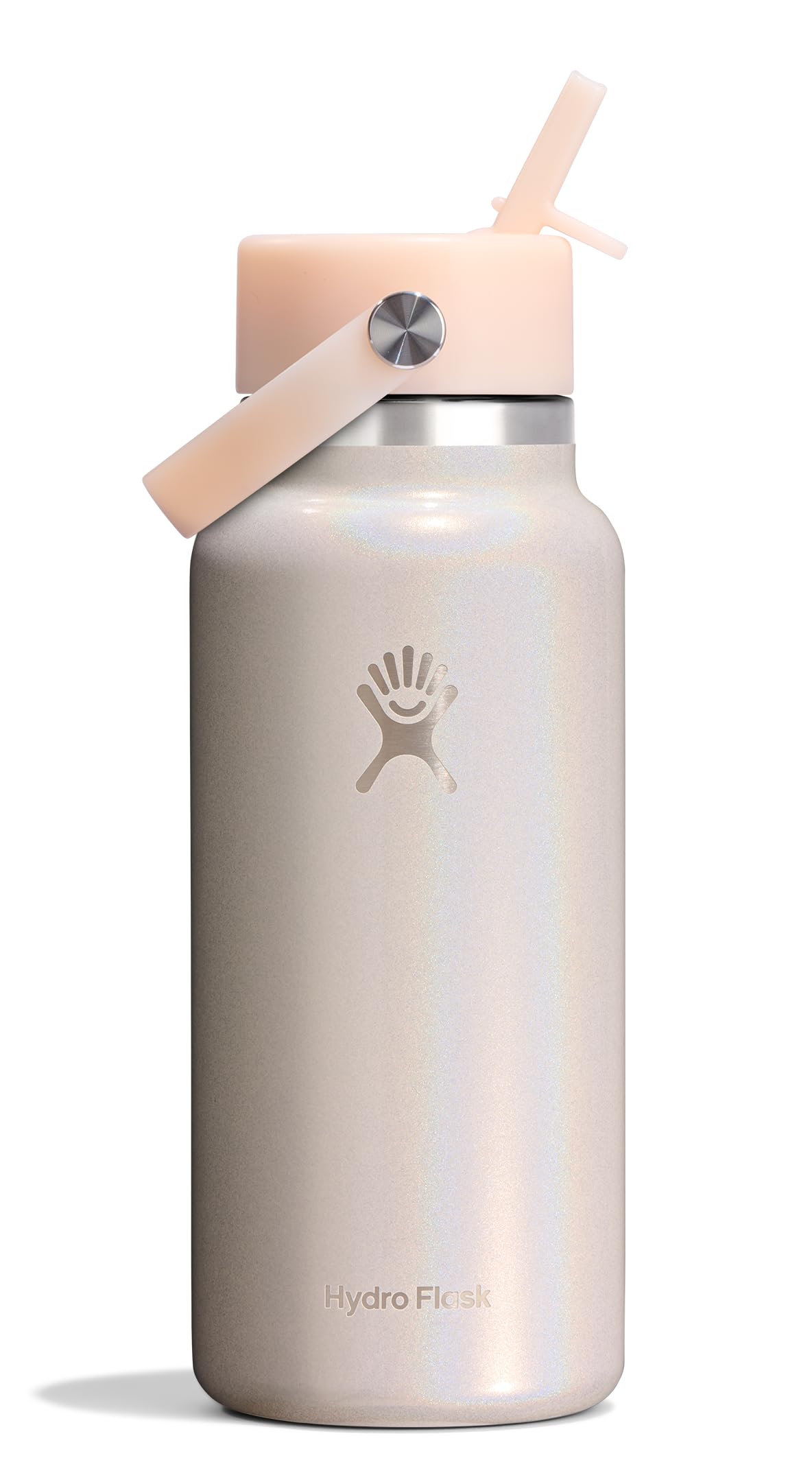 Hydro Flask Water Bottle - Insulated Stainless Steel - Wide Mouth Flex Straw Lid, Non-Spill, Leakproof and Refillable in 32 Oz Glimmer Pink