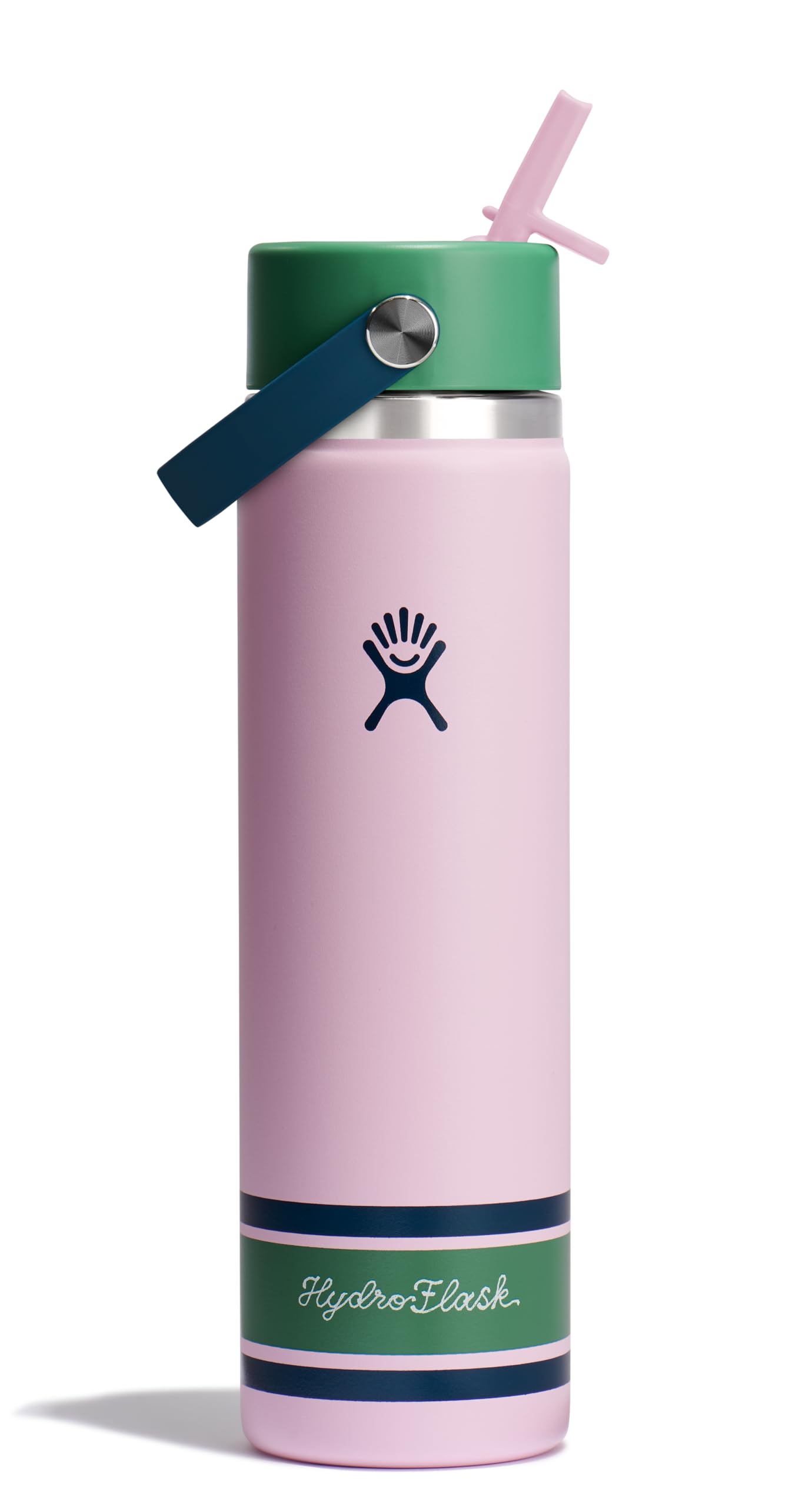 Hydro Flask Water Bottle - Insulated Stainless Steel - Wide Mouth Flex Straw Lid, Non-Spill, Leakproof and Refillable in 32 Oz Glimmer Pink