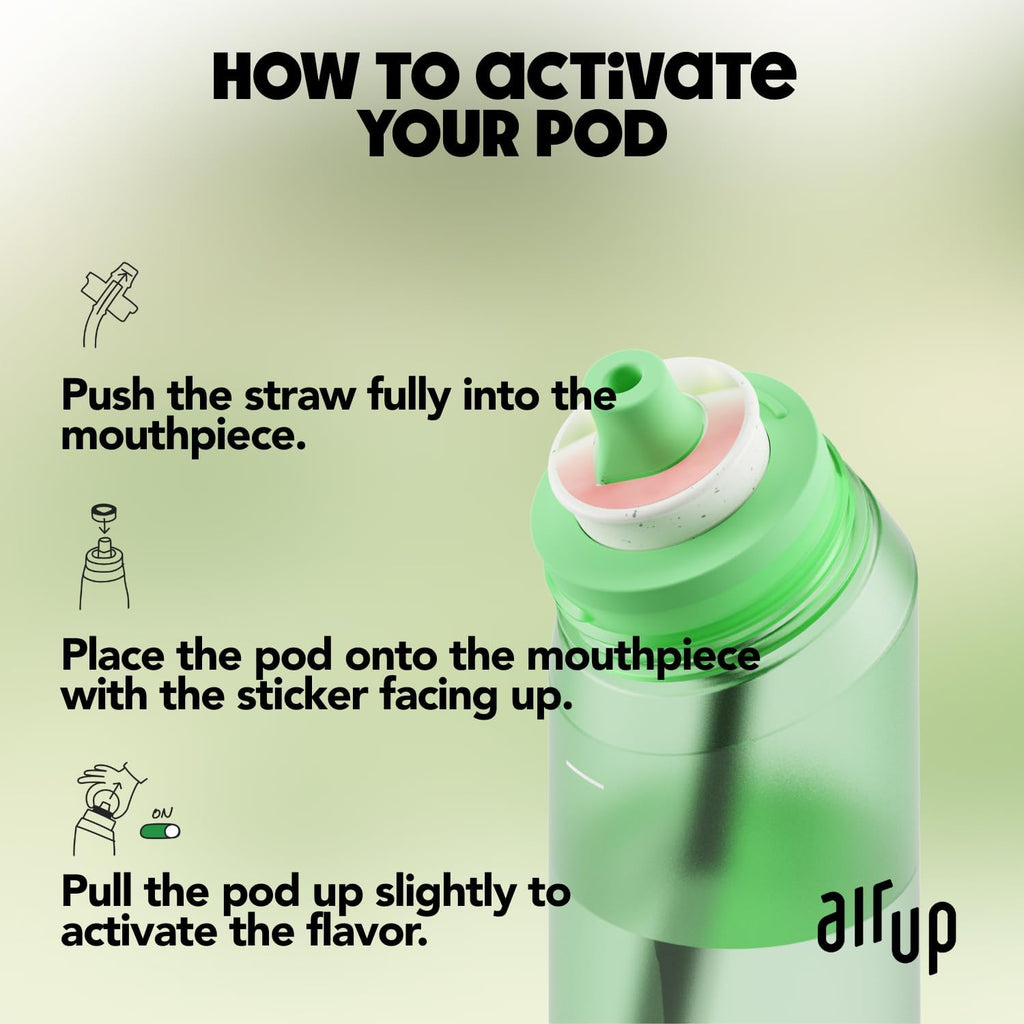 air up® water bottle (21oz) Twist Vibrant Green starter set with 5-Pod Variety Pack Flavor Fiesta, Orange Strap & Straw Brush | sugar-free flavoring | dishwasher-safe, BPA-free