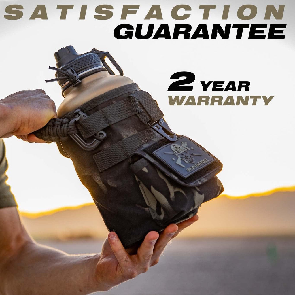 Battle Bottle - Half Gallon Insulated Water Bottle with Paracord Handle - 64 oz Stainless Steel Water Jug with Two Rugged, Removable Sleeves for Keys, Wallet & Phone (Camo Sleeves Bundle)