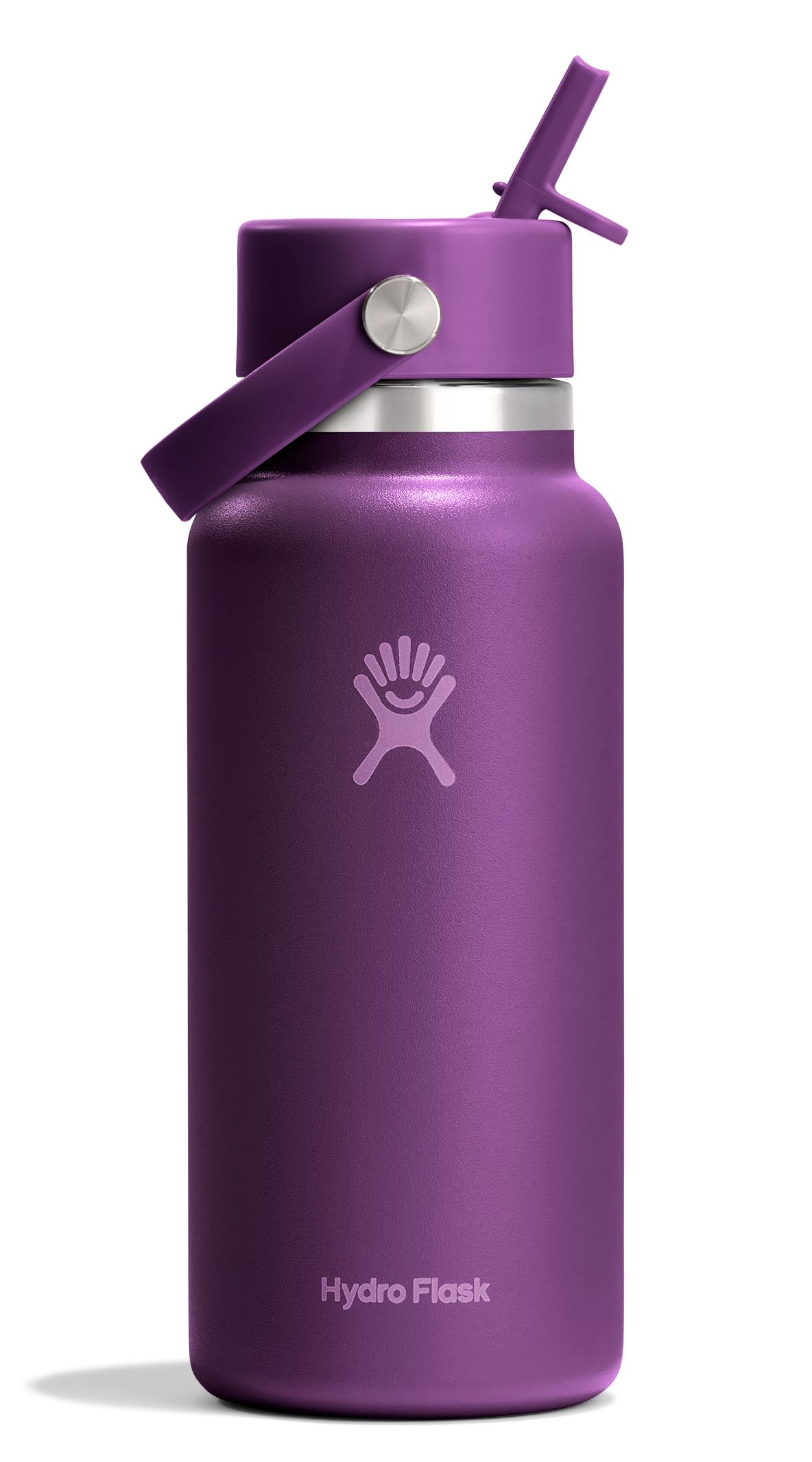 Hydro Flask Water Bottle - Insulated Stainless Steel - Wide Mouth Flex Straw Lid, Non-Spill, Leakproof and Refillable in 32 Oz Glimmer Pink