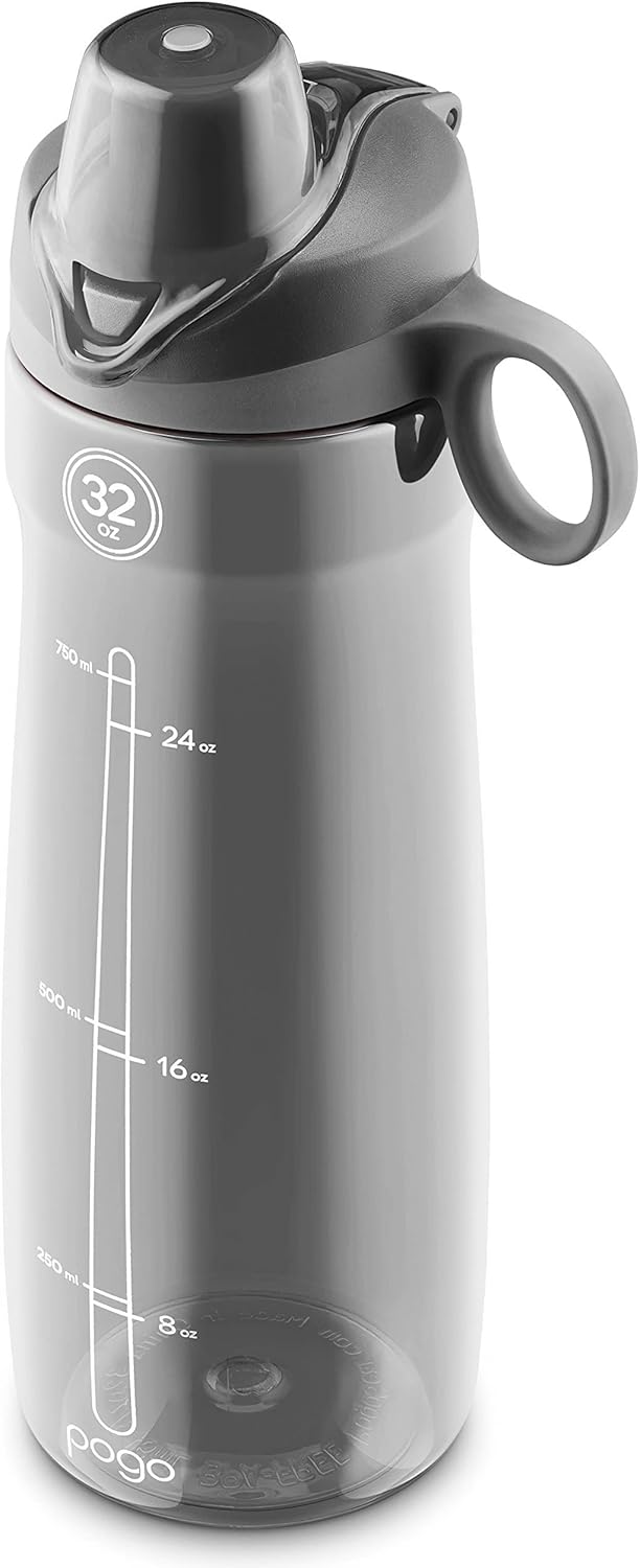 Pogo BPA-Free Tritan Plastic Water Bottle with Chug Lid, 32 Oz, Grey