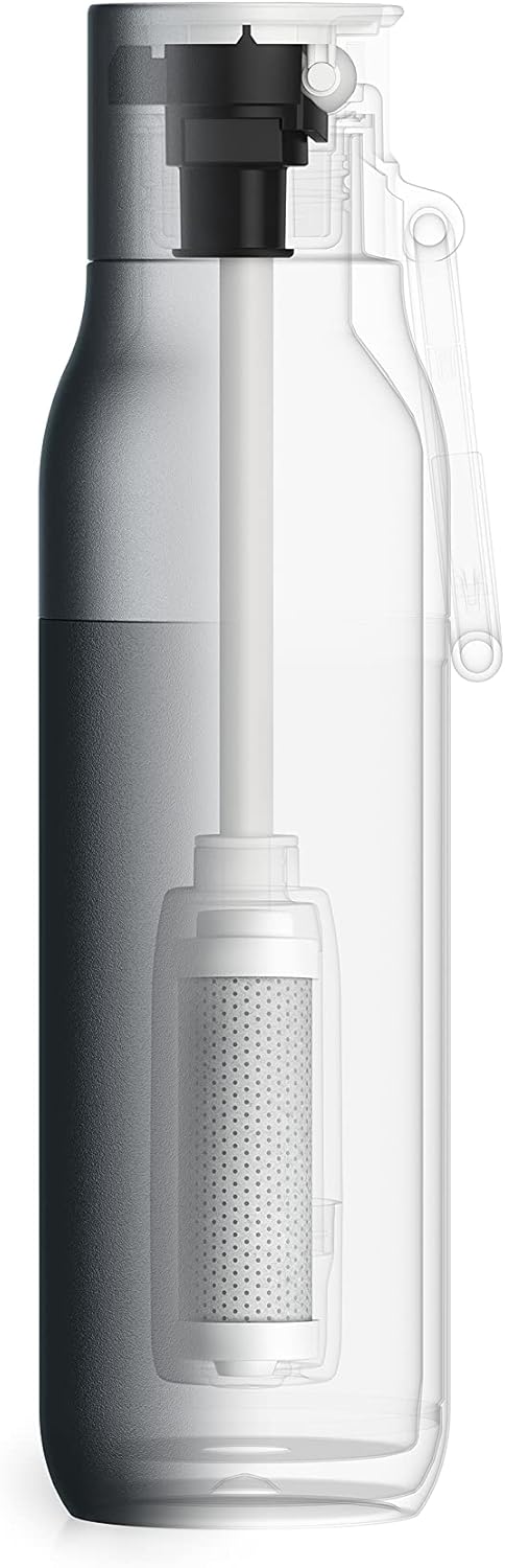 LARQ Bottle Filtered - Insulated Stainless Steel Water Bottle BPA Free with Nano Zero Technology and Long-Lasting Filters, Obsidian Black, 25oz