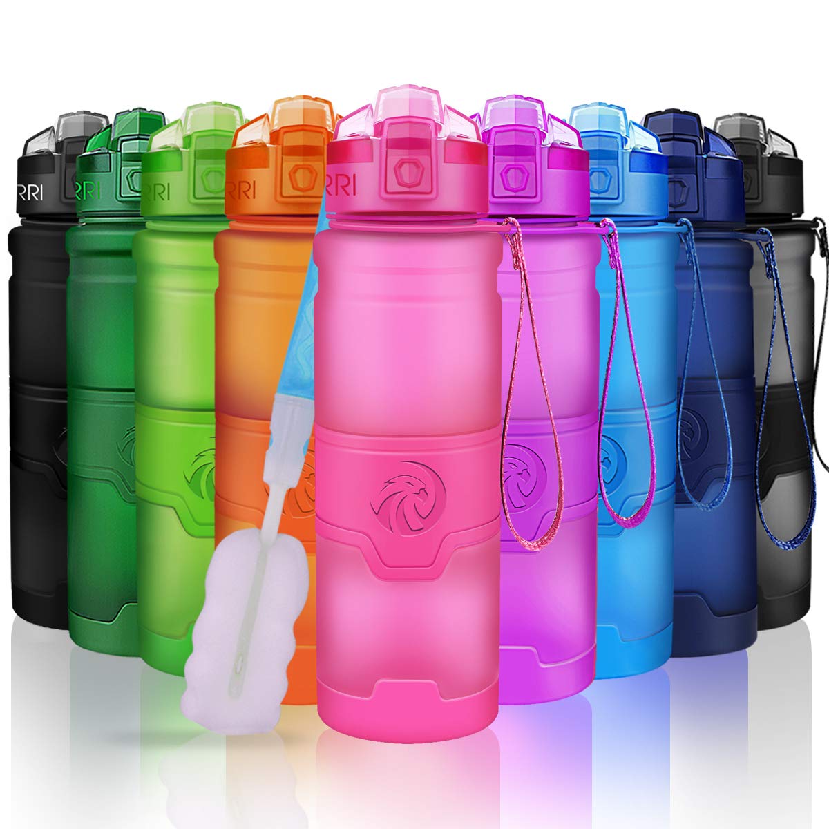 ZORRI Sports Water Bottle, 400/500/700ml/1L, BPA Free Leak Proof Tritan Lightweight Bottles for Outdoors,Camping,Cycling,Fitness,Gym,Yoga- Kids/Adults Drink Bottles with Filter, Lockable Pop Open Lid
