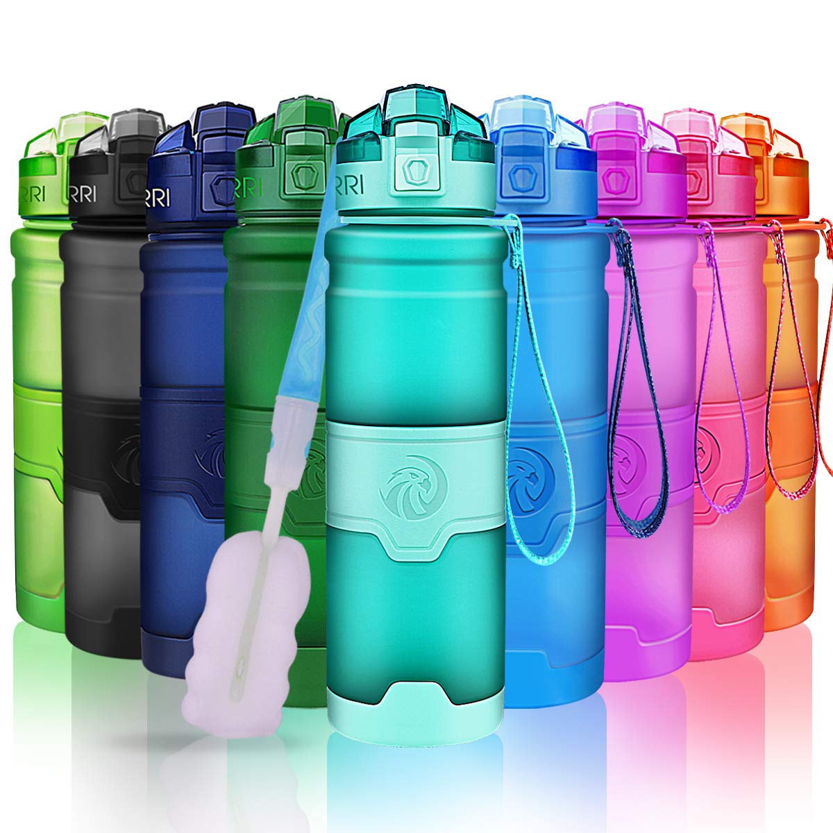 ZORRI Sports Water Bottle, 400/500/700ml/1L, BPA Free Leak Proof Tritan Lightweight Bottles for Outdoors,Camping,Cycling,Fitness,Gym,Yoga- Kids/Adults Drink Bottles with Filter, Lockable Pop Open Lid