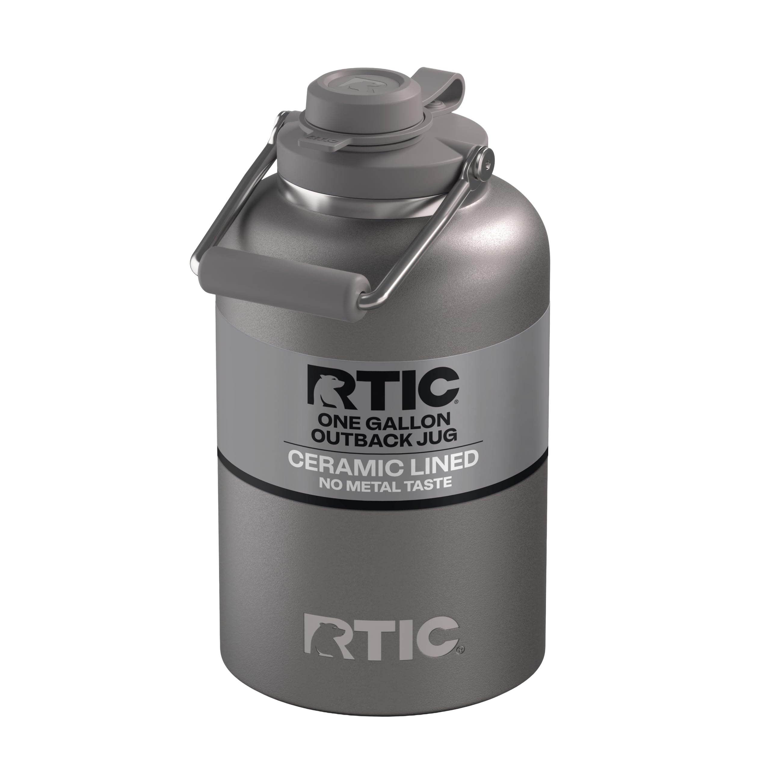 RTIC 1 Gallon Outback Jug, Stainless Steel, Ceramic Lined Insulated Water Bottle with Lid and Handle, BPA-Free, Double Wall Vacuum Insulation, Stainless