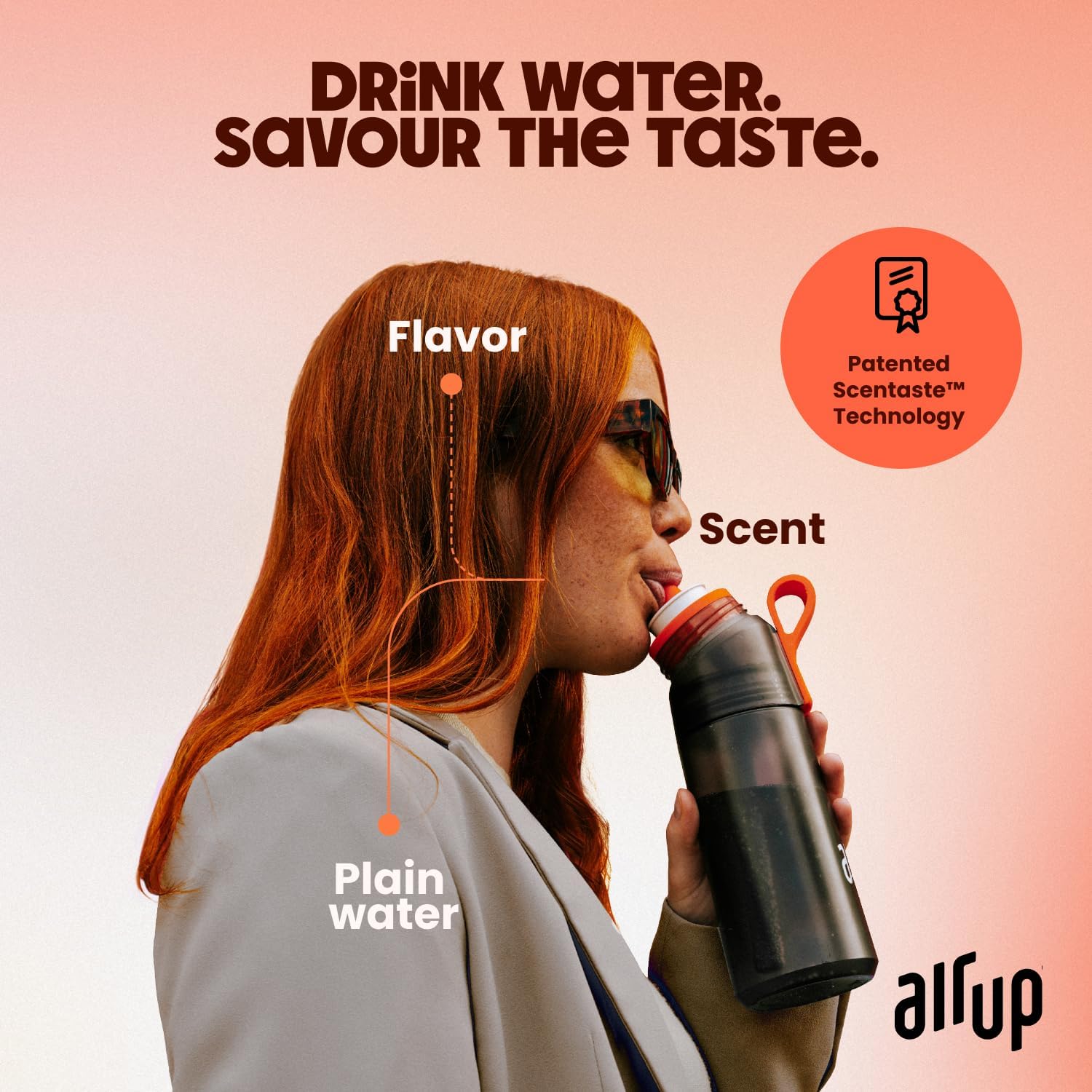 air up® water bottle (21oz) Twist starter set | sugar-free flavoring | dishwasher-safe, BPA-free (Electric Orange)