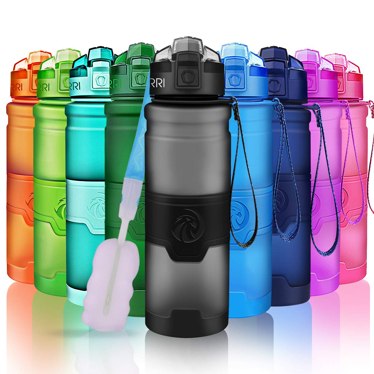 ZORRI Sports Water Bottle, 400/500/700ml/1L, BPA Free Leak Proof Tritan Lightweight Bottles for Outdoors,Camping,Cycling,Fitness,Gym,Yoga- Kids/Adults Drink Bottles with Filter, Lockable Pop Open Lid