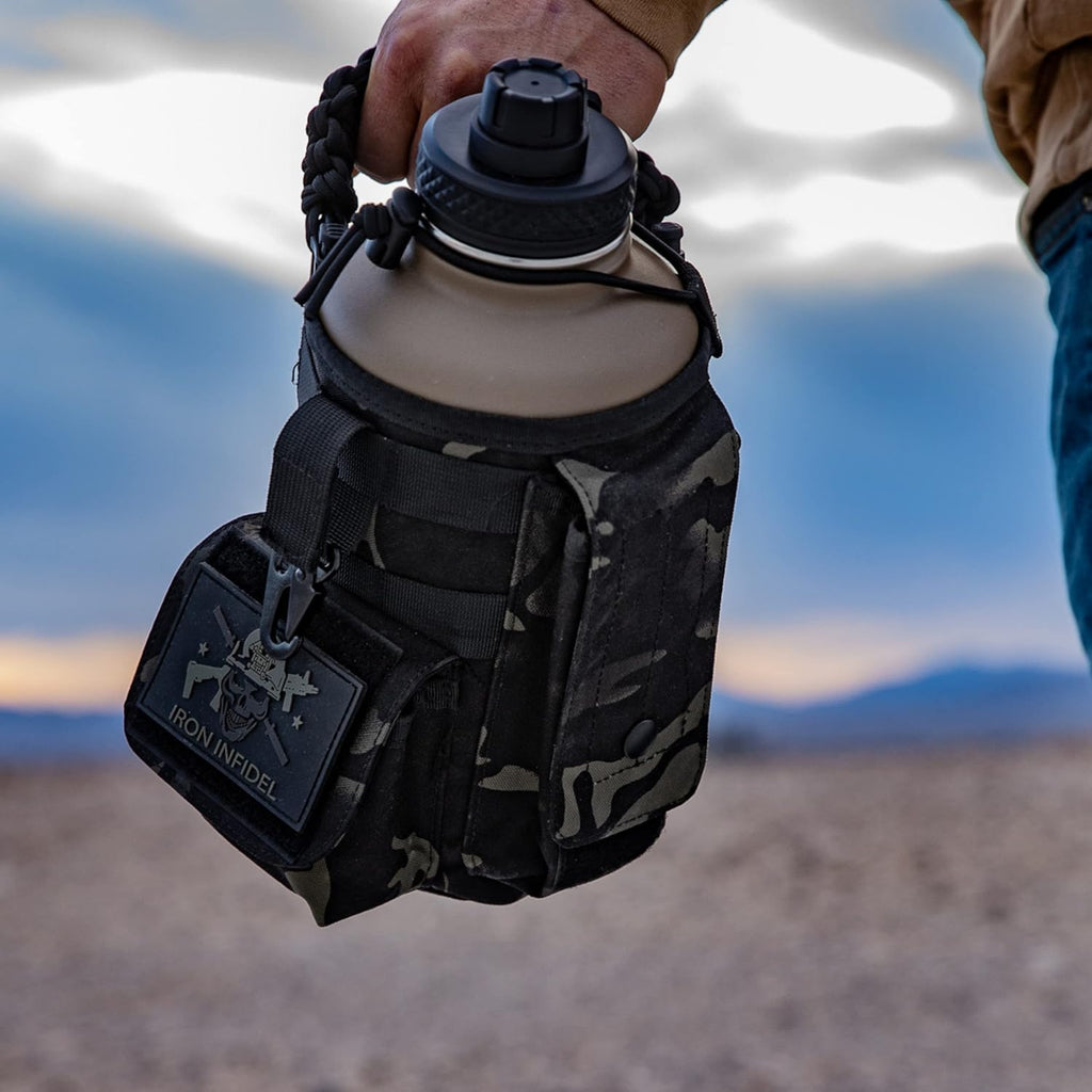 Battle Bottle - Half Gallon Insulated Water Bottle with Paracord Handle - 64 oz Stainless Steel Water Jug with Two Rugged, Removable Sleeves for Keys, Wallet & Phone (Camo Sleeves Bundle)