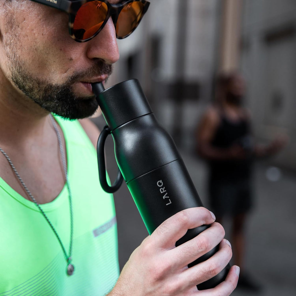 LARQ Bottle Filtered - Insulated Stainless Steel Water Bottle BPA Free with Nano Zero Technology and Long-Lasting Filters, Obsidian Black, 25oz