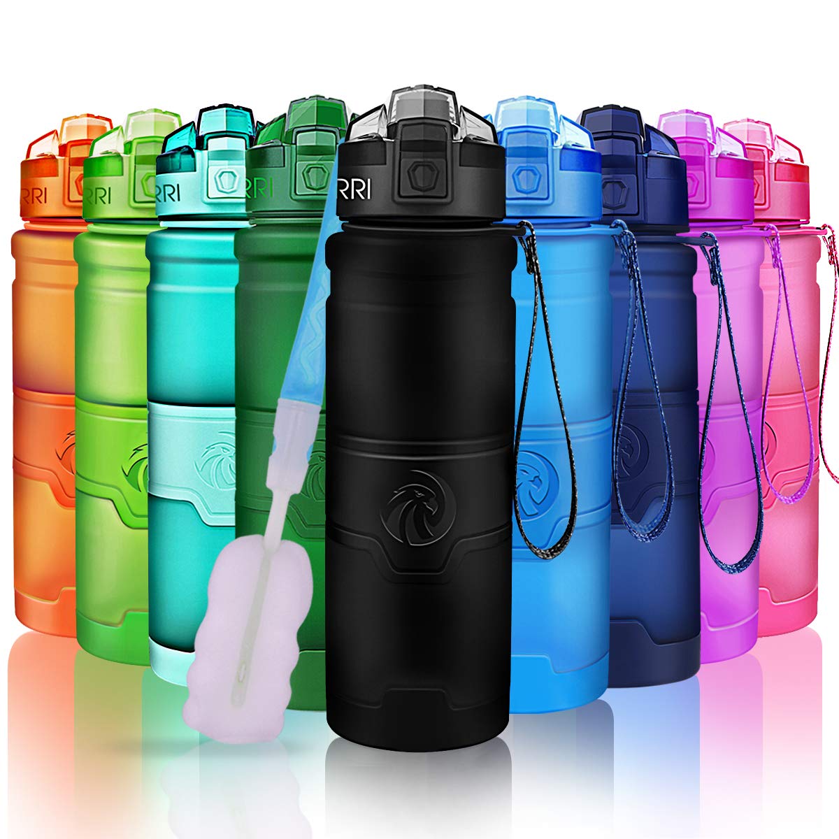 ZORRI Sports Water Bottle, 400/500/700ml/1L, BPA Free Leak Proof Tritan Lightweight Bottles for Outdoors,Camping,Cycling,Fitness,Gym,Yoga- Kids/Adults Drink Bottles with Filter, Lockable Pop Open Lid