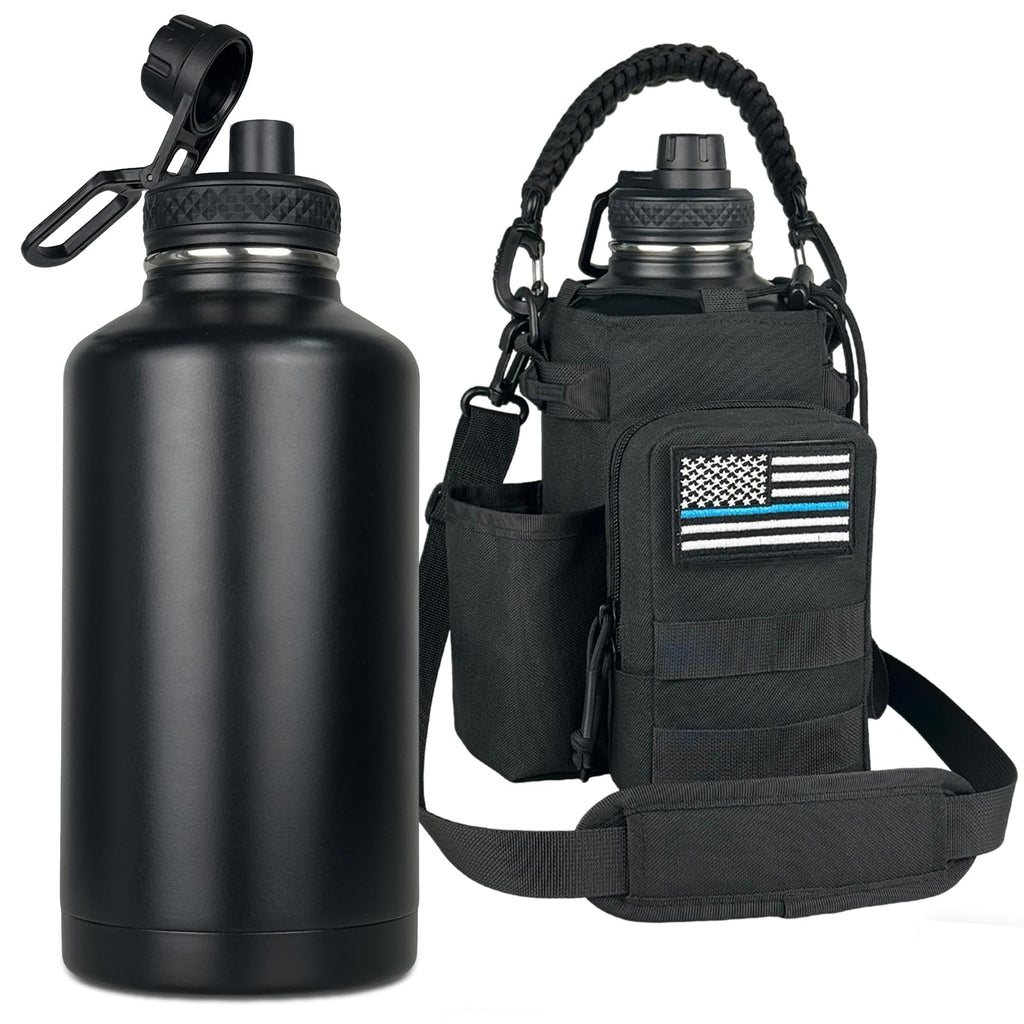 COOLYARD Half Gallon Water Bottle Insulated with Sleeve-64 oz Stainless Steel Water Jug with Strap Paracord Handle Metal Sport GYM Water Bottles for Hunting Hiking Travel Biking Camo CP