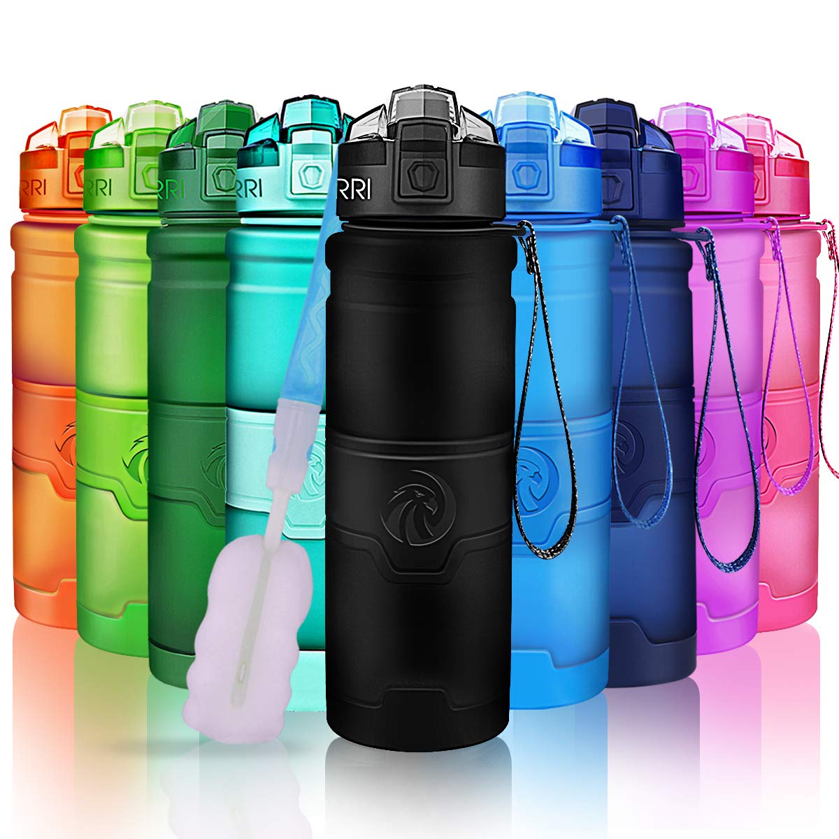 ZORRI Sports Water Bottle, 400/500/700ml/1L, BPA Free Leak Proof Tritan Lightweight Bottles for Outdoors,Camping,Cycling,Fitness,Gym,Yoga- Kids/Adults Drink Bottles with Filter, Lockable Pop Open Lid