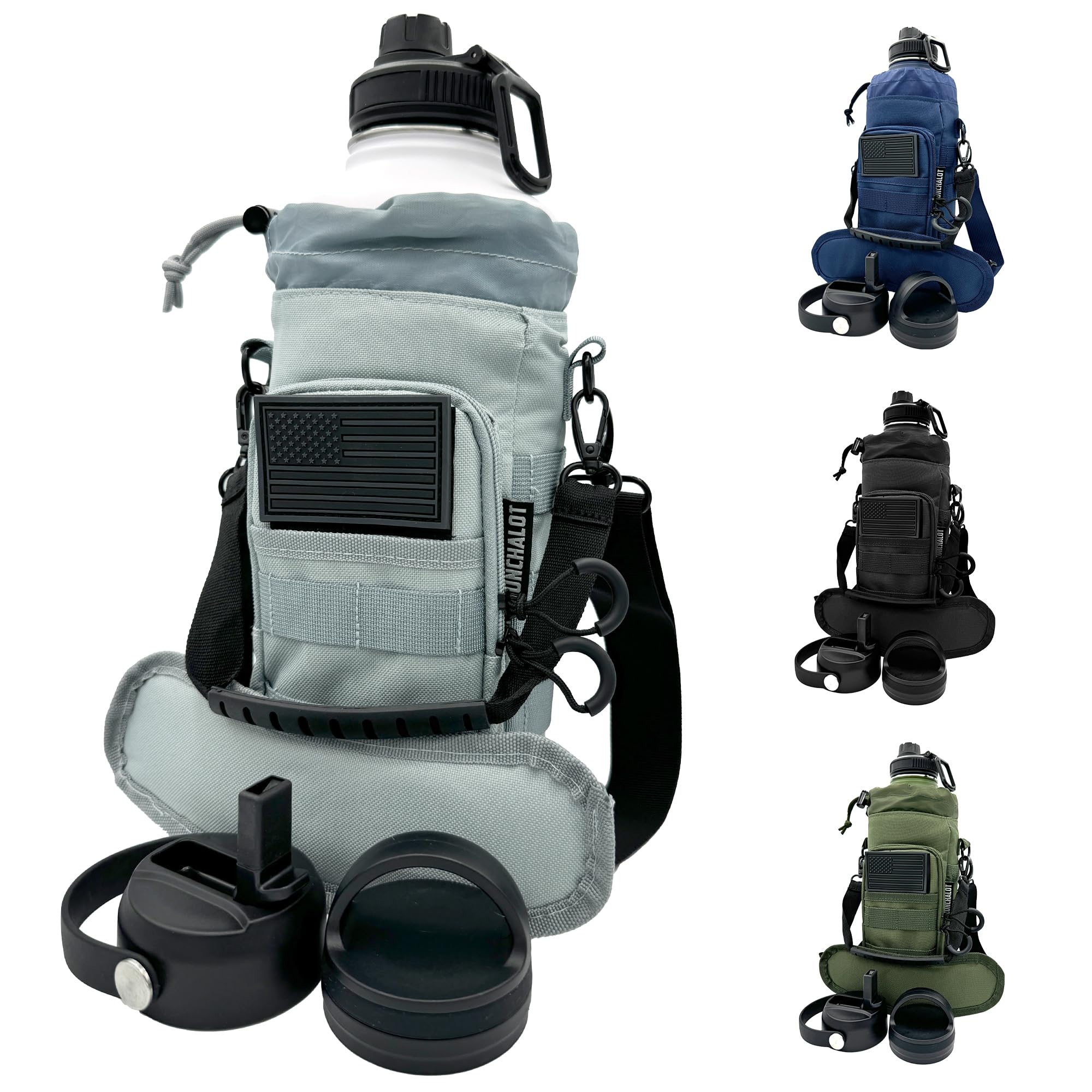 1 Gallon Water Bottle - 128 Oz Insulated Stainless Steel Metal Water Bottle with Holder - Carrying Bag - Spout Handle - Straw Lids - Keep Cold & Hot - Black Tactical Flask