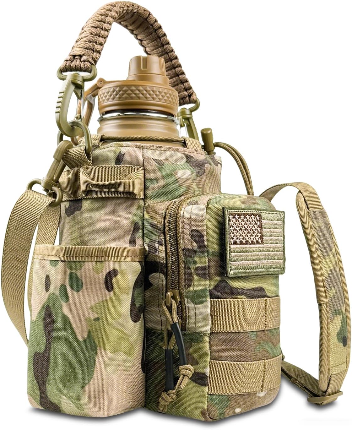 COOLYARD Half Gallon Water Bottle Insulated with Sleeve-64 oz Stainless Steel Water Jug with Strap Paracord Handle Metal Sport GYM Water Bottles for Hunting Hiking Travel Biking Camo CP